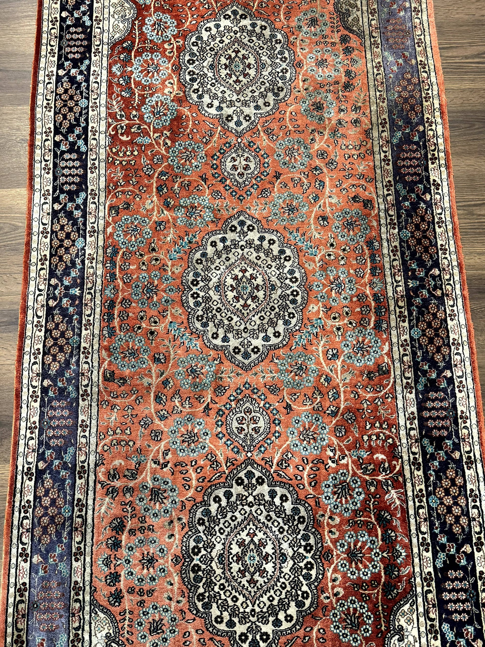 Turkish Silk Runner Rug 3x8, Short Runner Rug, Red, Floral Medallions, Very Fine 360 KPSI, 3 x 8 Runner - Nuvé