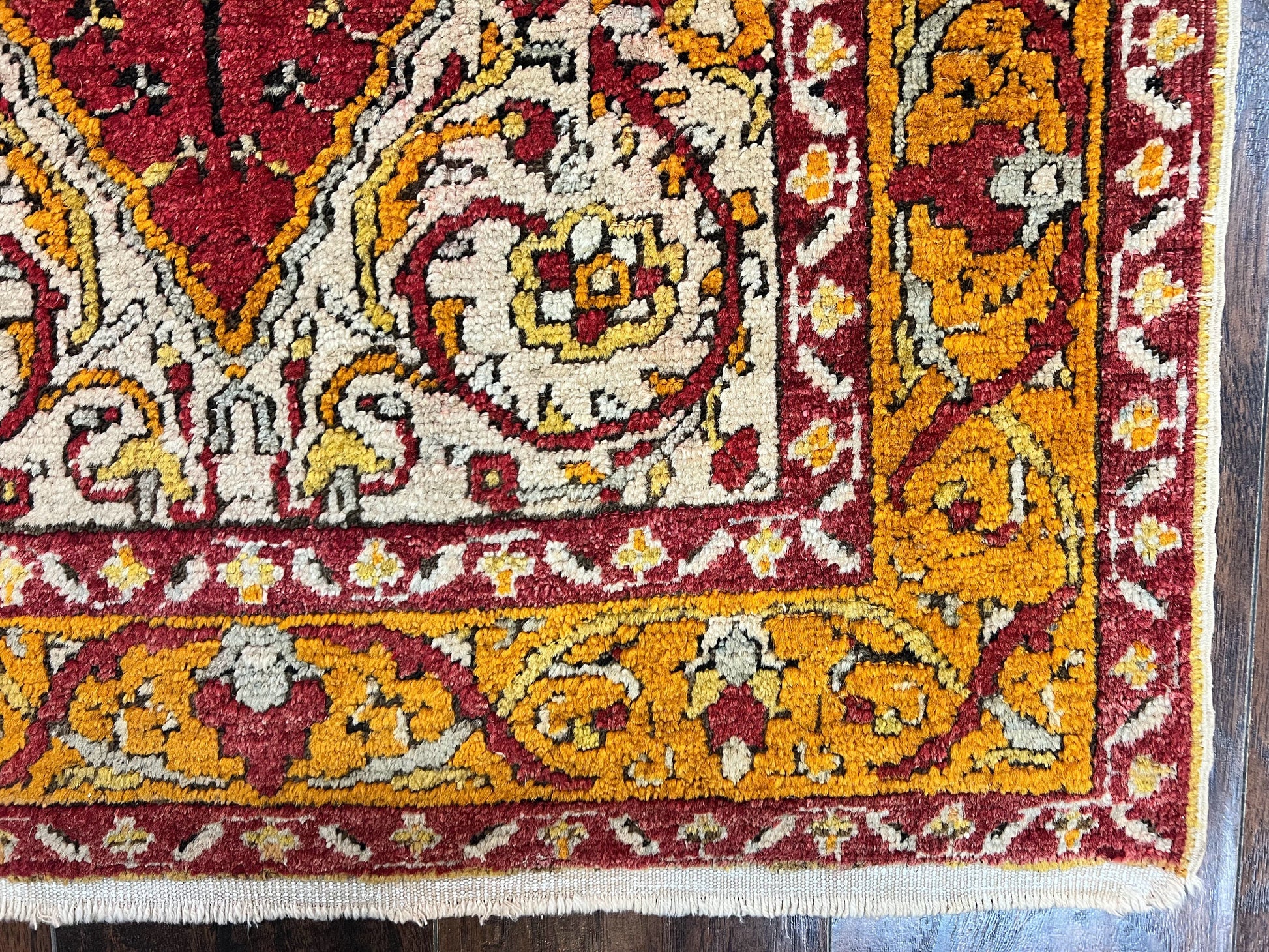 Antique Turkish Prayer Rug 3x5, Hand Knotted Turkish Melas Oushak Wool Carpet, Mehrab Rug, Orange & Red Vintage Rug 3 x 5 Collectible - Nuvé