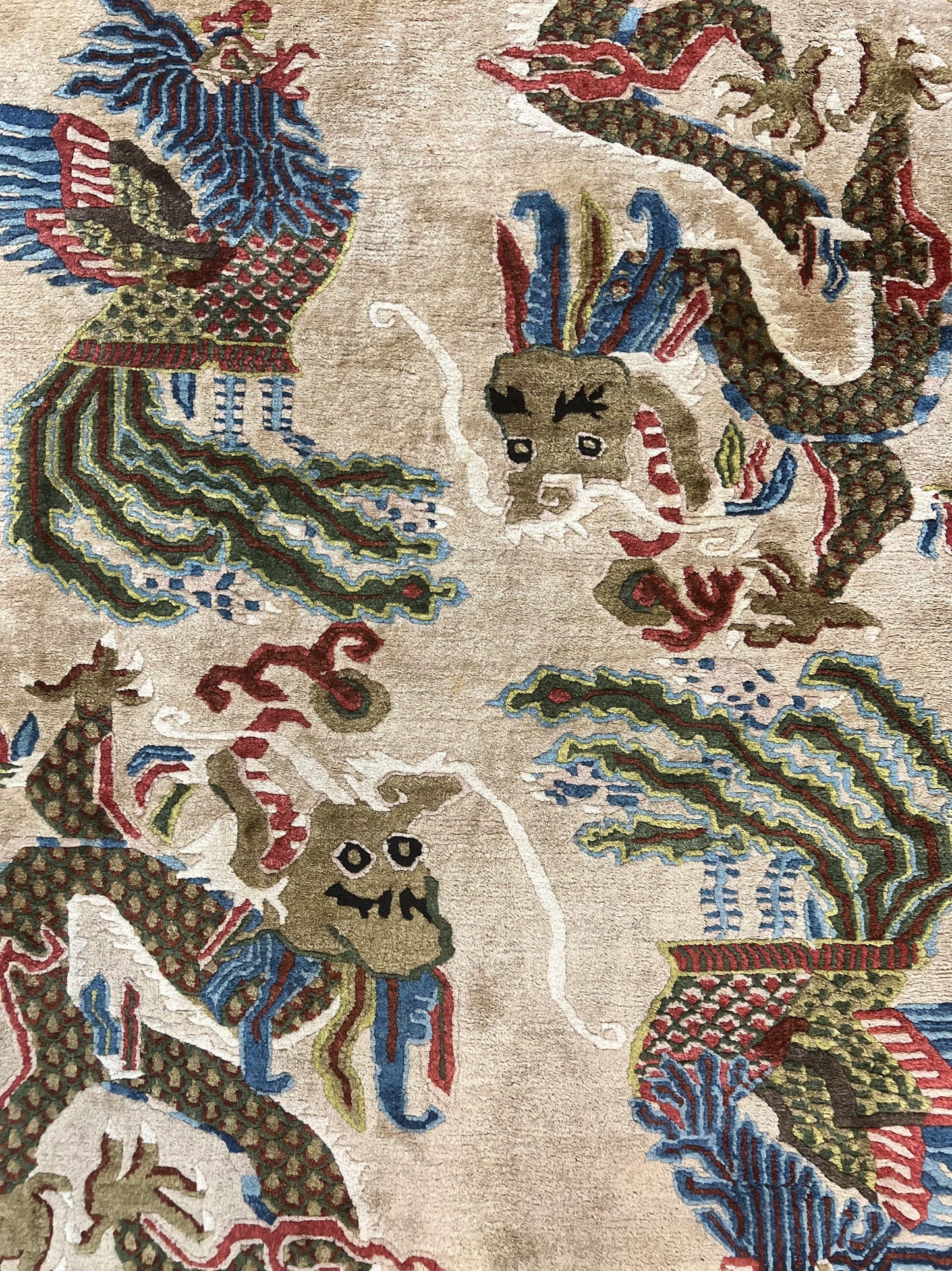 Antique Chinese Peking Rug 3 x 5.6, Dragon Motifs, Handmade Wool Asian Oriental Carpet - Nuvé