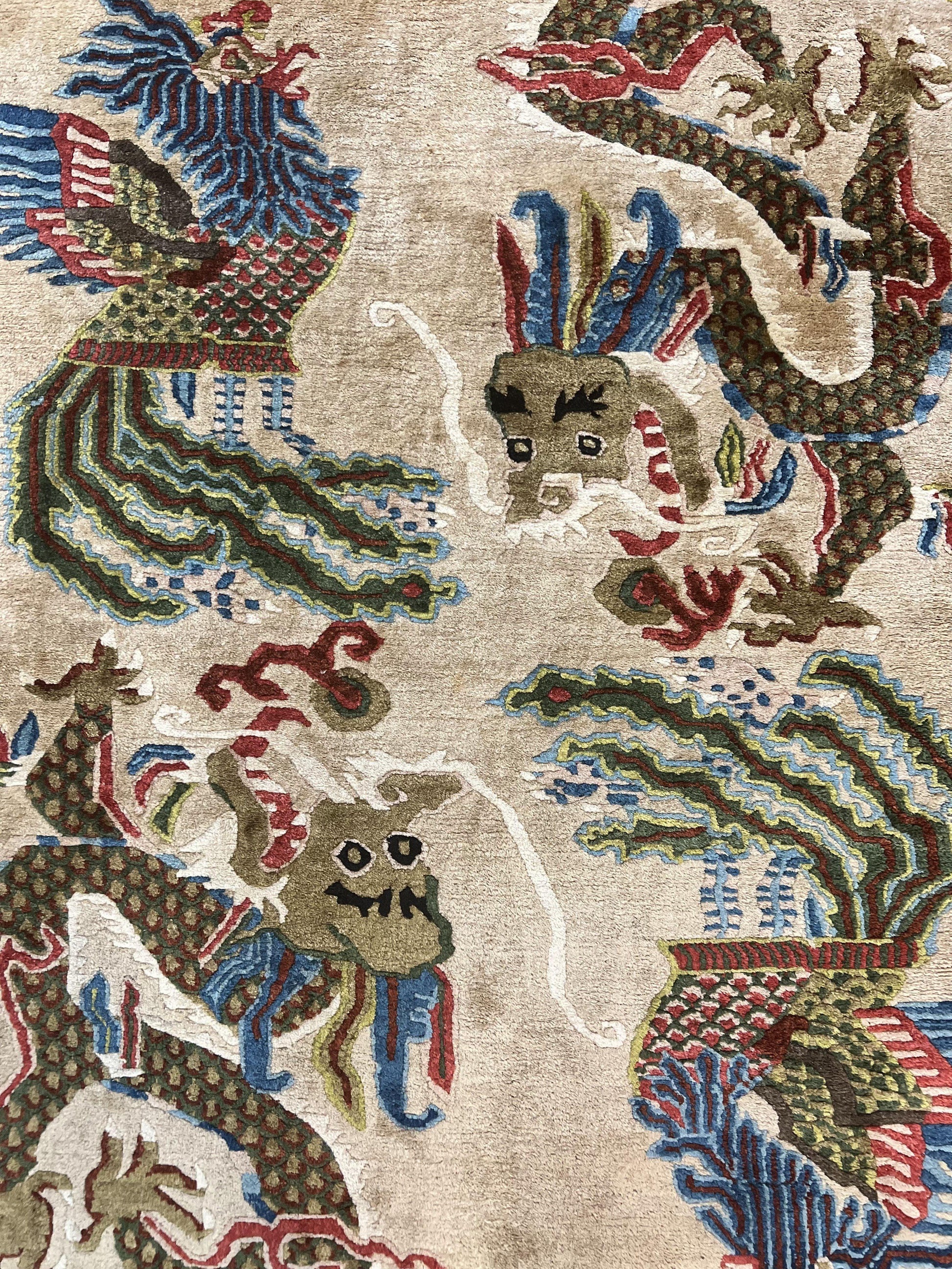 Antique Chinese Peking Rug 3 x 5.6, Dragon Motifs, Handmade Wool Asian Oriental Carpet - Nuvé
