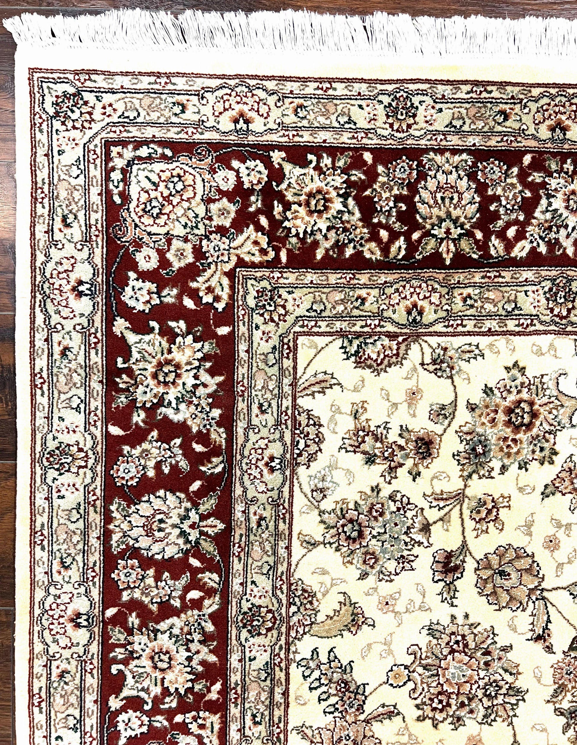 Pak Persian Rug 6x9, Floral Allover Carpet 6 x 9 ft, Cream and Maroon Hand Knotted Wool and Silk Fine Oriental Rug, Traditional Vintage Rug - Nuvé