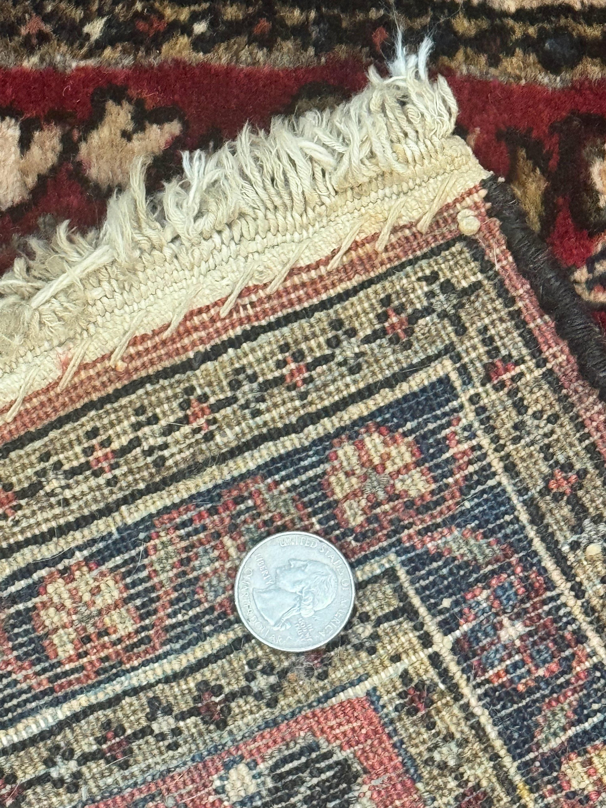 Small Persian Sarouk Rug 2x4, Floral, Red Hand Knotted Wool Traditional Oriental Carpet, Antique Persian Rug 2 x 4 - Nuvé