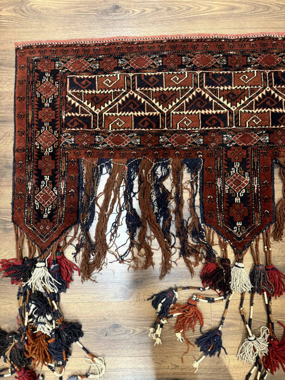 Antique Afghan Beshir Tent Header Textile Rug, Tribal Collectible, Wool