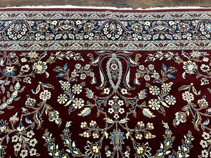 Indo Persian Sarouk Rug 9x12, Floral Allover, Dark Red & Navy Blue, Handmade Vintage Wool Carpet - Nuvé