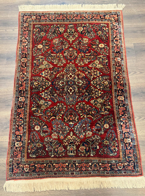 Antique Persian Sarouk Rug 3x5, Red, Floral, 200 KPSI - Nuvé