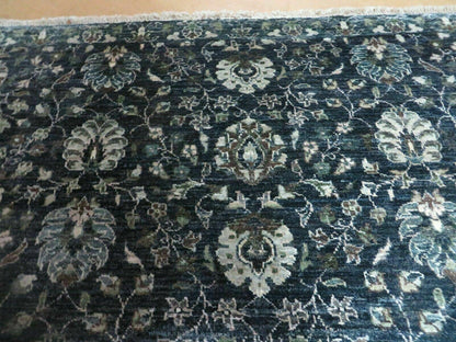 5' 6" X 8' Vintage Handmade Pakistani Floral Oriental Wool Rug Black Dark Grey - Nuvé