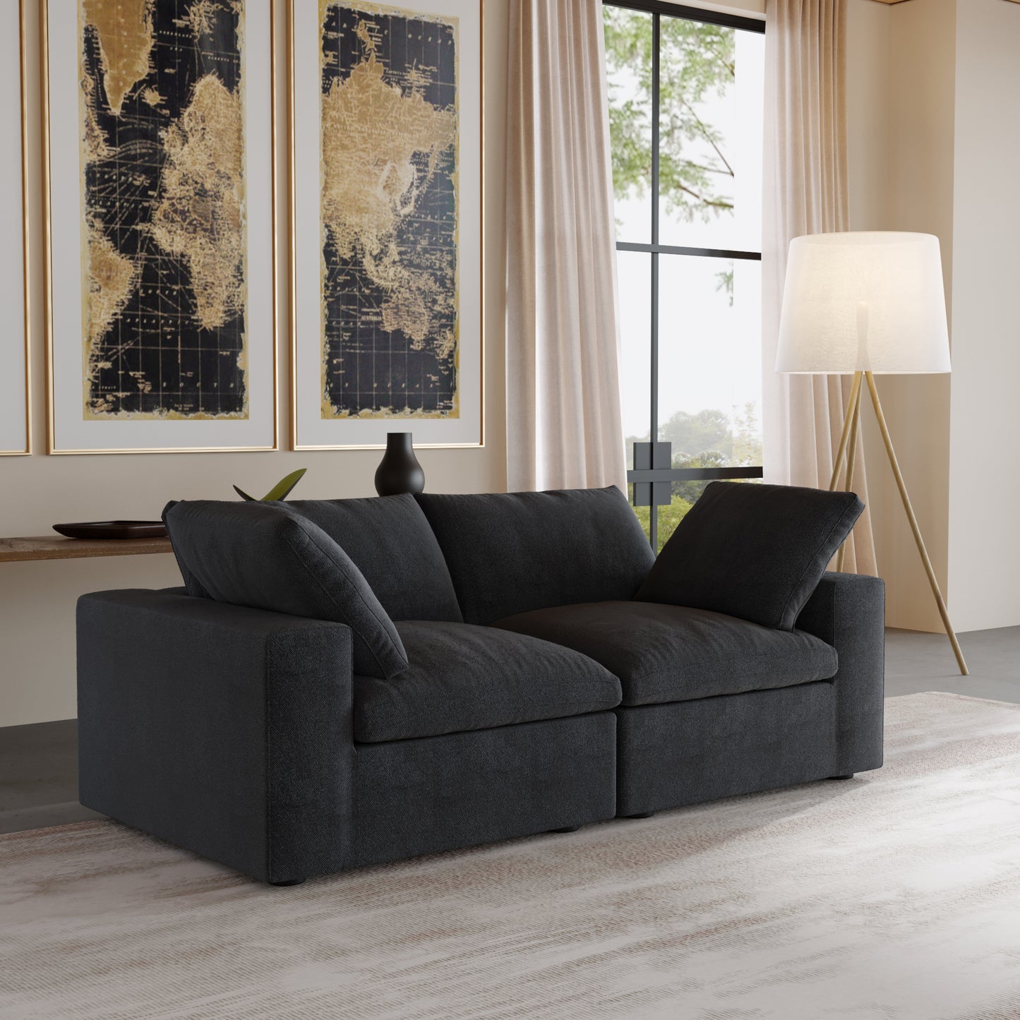 Nuvé® Solace Modular Bouclé Cloud Sofa - Obsidian Black - 2-Seater Sofa - Nuvé