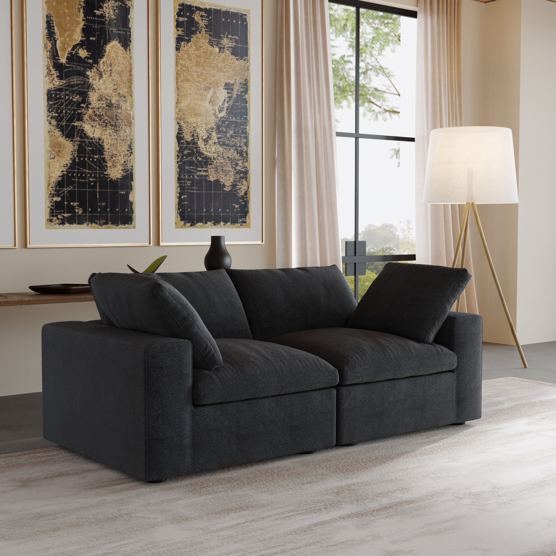Nuvé® Solace Modular Bouclé Cloud Sofa - Obsidian Black - 2-Seater Sofa - Nuvé