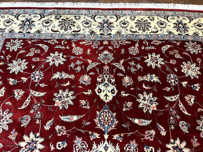 Pak Persian Rug 9x12, Maroon and Ivory, Wool Handmade Vintage - Nuvé