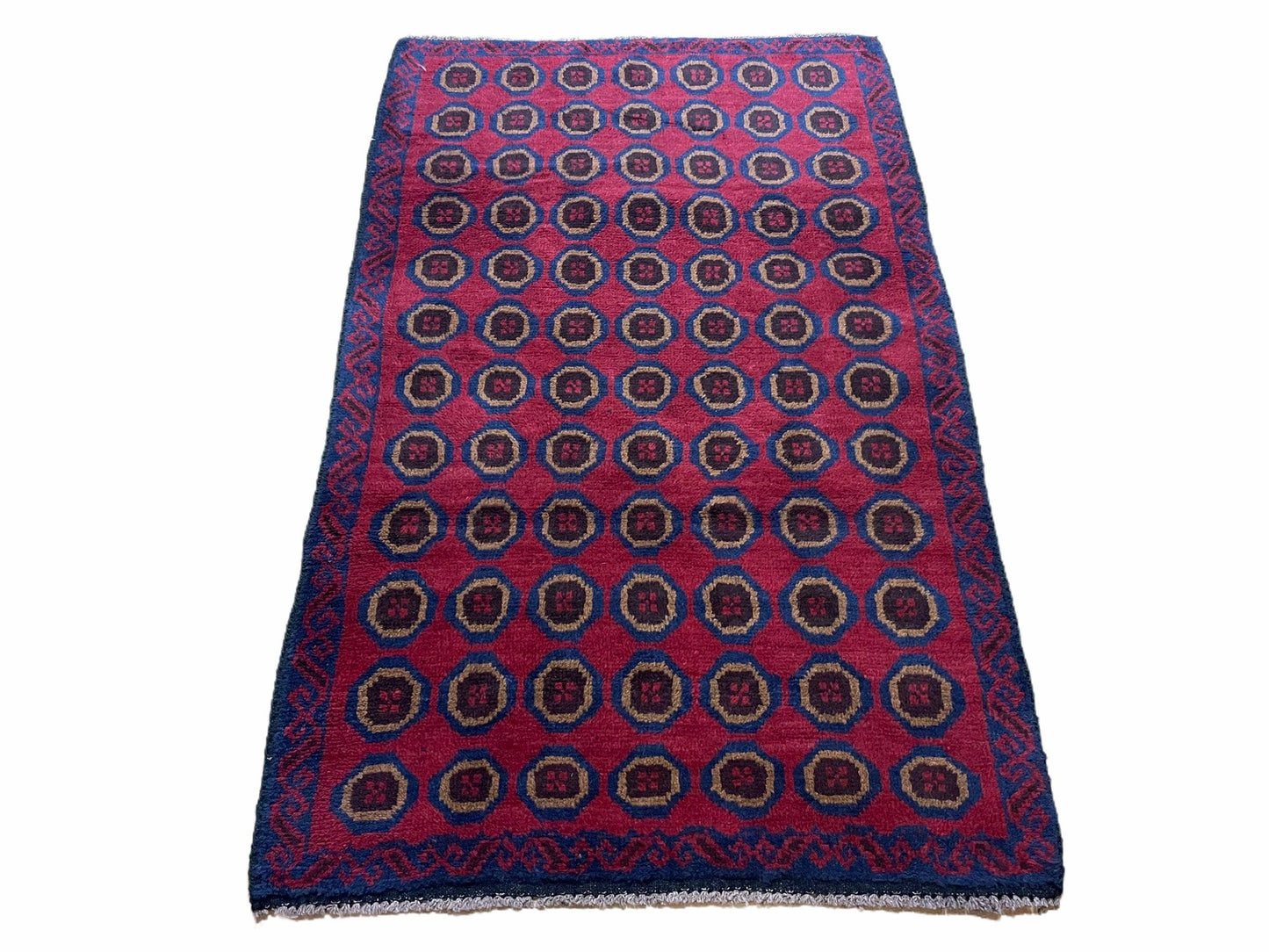 3'X 4'8" Vintage Handmade Tribal Wool Rug Balouchi Rug Afghan Rug Red Beige Blue - Nuvé