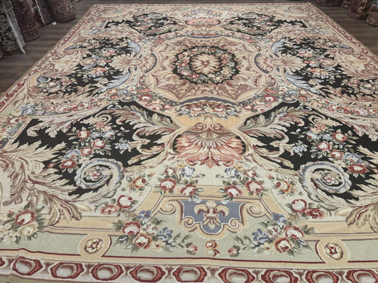 Wonderful Needlepoint Rug 10x14, Large Aubusson Carpet, Floral, Elegant, European Design - Nuvé