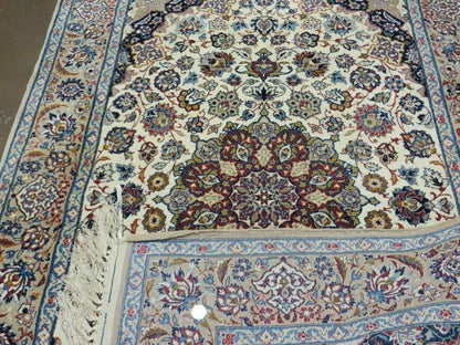 Persian Isfahan Rug 3x6, Fine 650 KPSI, Hand Knotted, Ivory