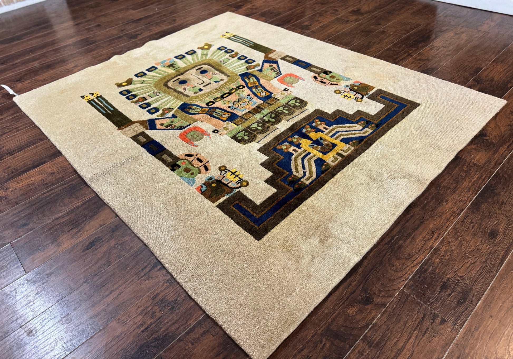 South American Rug 6x7, Unique Native American Design, Ivory, Ecuador Rug, Handmade Wool - Nuvé