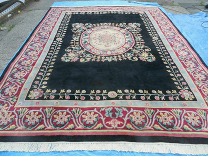 9' X 12' Decorative Chinese Aubusson Hand Knotted Pile Wool Rug Black Nice - Nuvé