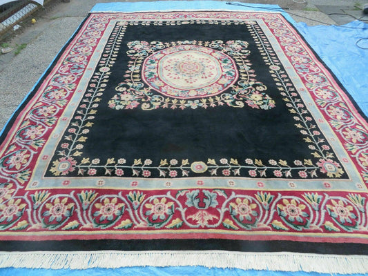 9' X 12' Decorative Chinese Aubusson Hand Knotted Pile Wool Rug Black Nice - Nuvé
