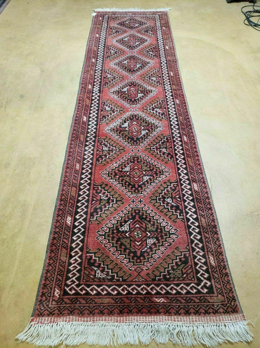 2' 5" X 9' Vintage Handmade Bokhara Red Turkoman Pakistani Wool Runner Rug Organic - Nuvé