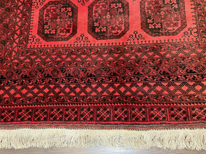 Afghan Turkoman Rug 7x10, Vintage Yamud Beshir Bokhara Carpet, Red and Black Bukhara Hand-Knotted Oriental Wool Handmade Rug, Elephant Foot - Nuvé