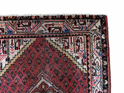 4x6 Antique Rug Handmade Wool Rug Organic Dyes Red Ivory Red Tribal Rug Boho Rug