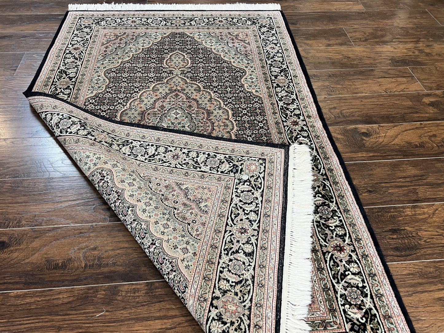 Sino Persian Rug 4x6, Fine Hand Knotted Carpet, Black, Wool, Vintage Rug 4 x 6, Herati Mahi, 300 KPSI - Nuvé