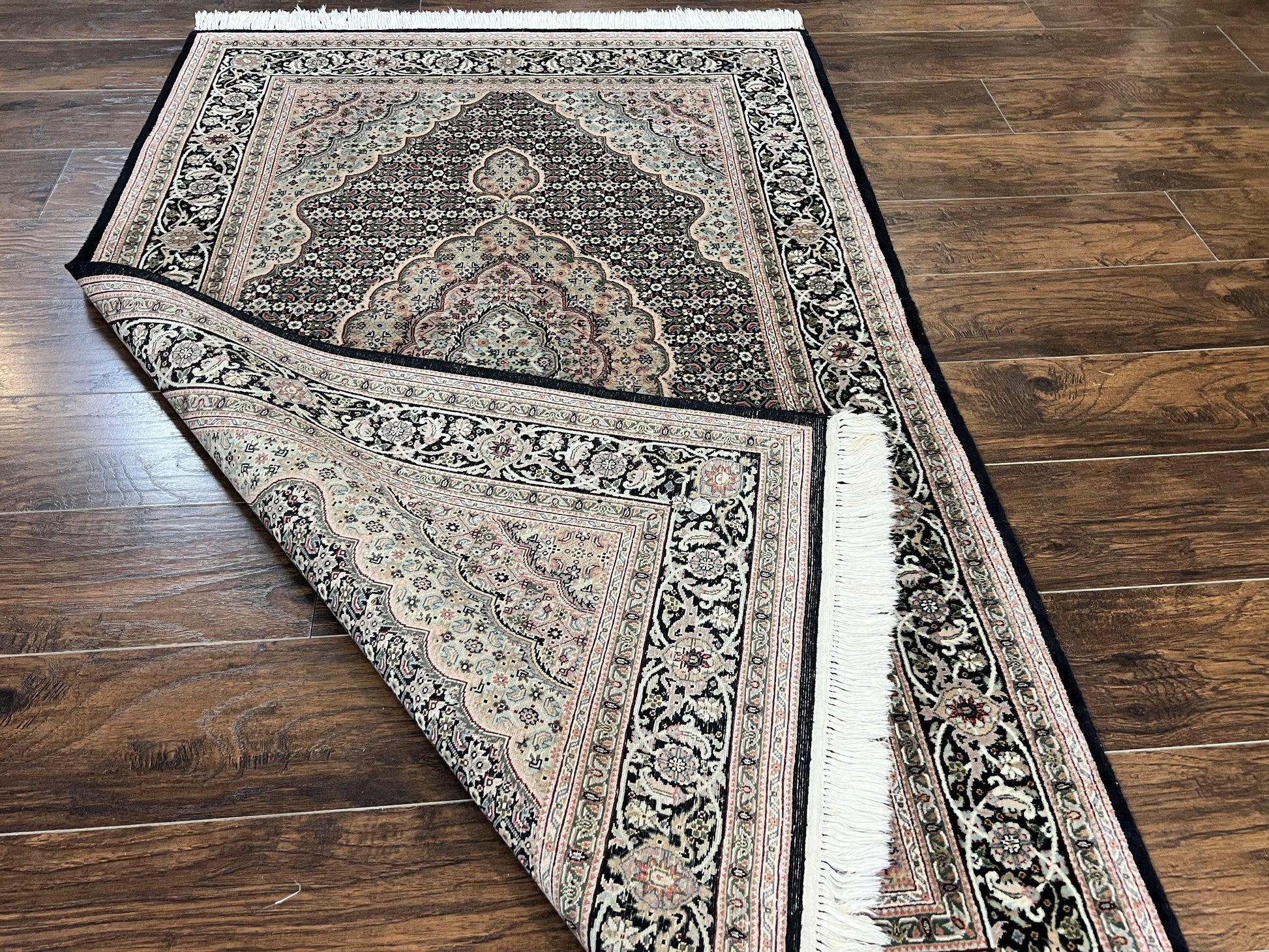 Sino Persian Rug 4x6, Fine Hand Knotted Carpet, Black, Wool, Vintage Rug 4 x 6, Herati Mahi, 300 KPSI - Nuvé