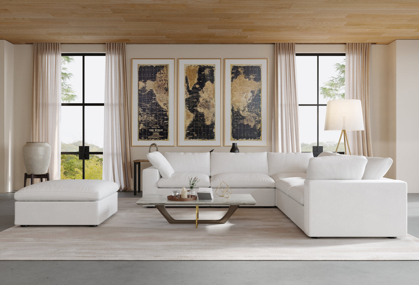 Nuvé® Solace Modular Bouclé Cloud Sofa - Snow White - 5-Seater Corner + Ottoman - Nuvé