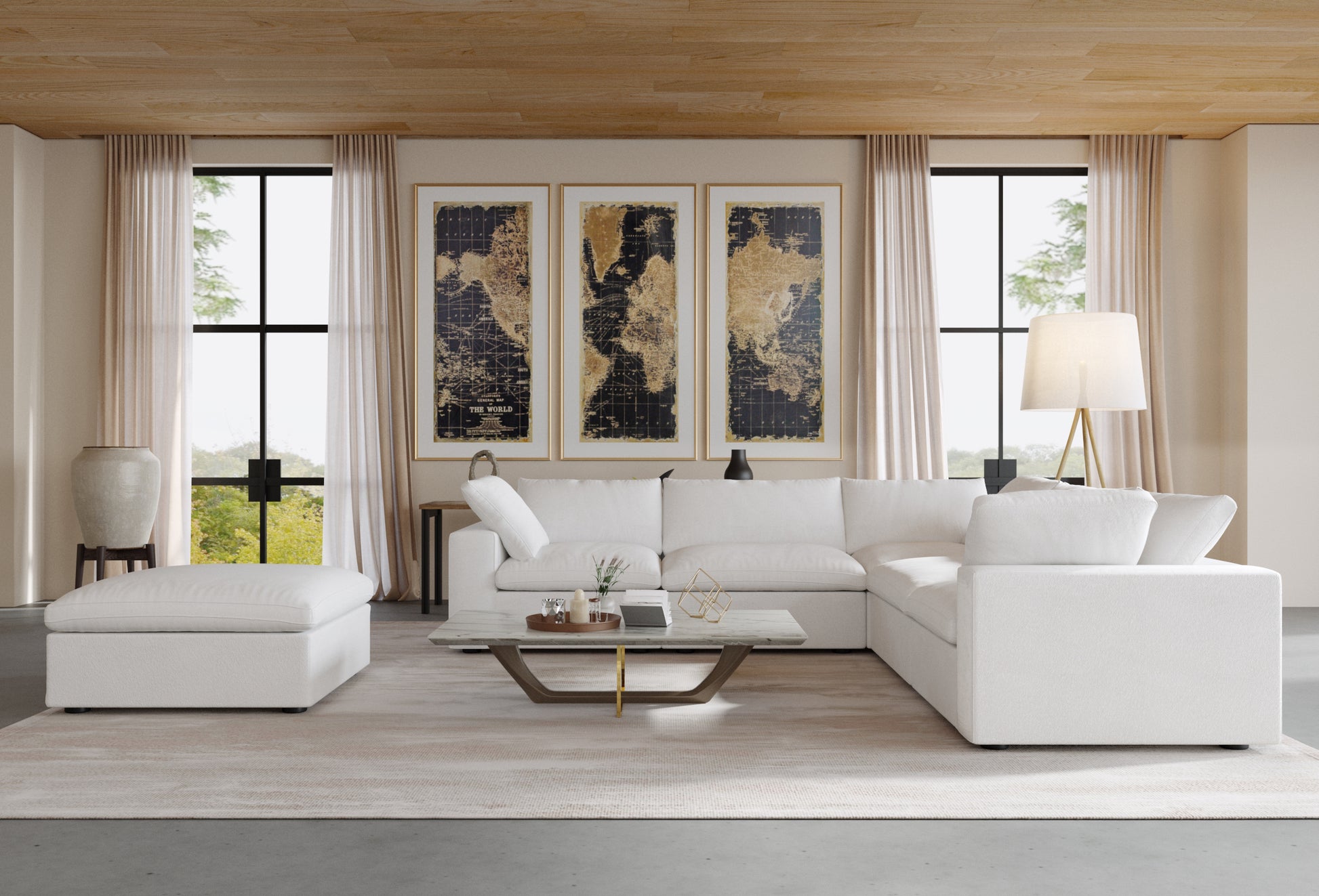Nuvé® Solace Modular Bouclé Cloud Sofa - Snow White - 5-Seater Corner + Ottoman - Nuvé