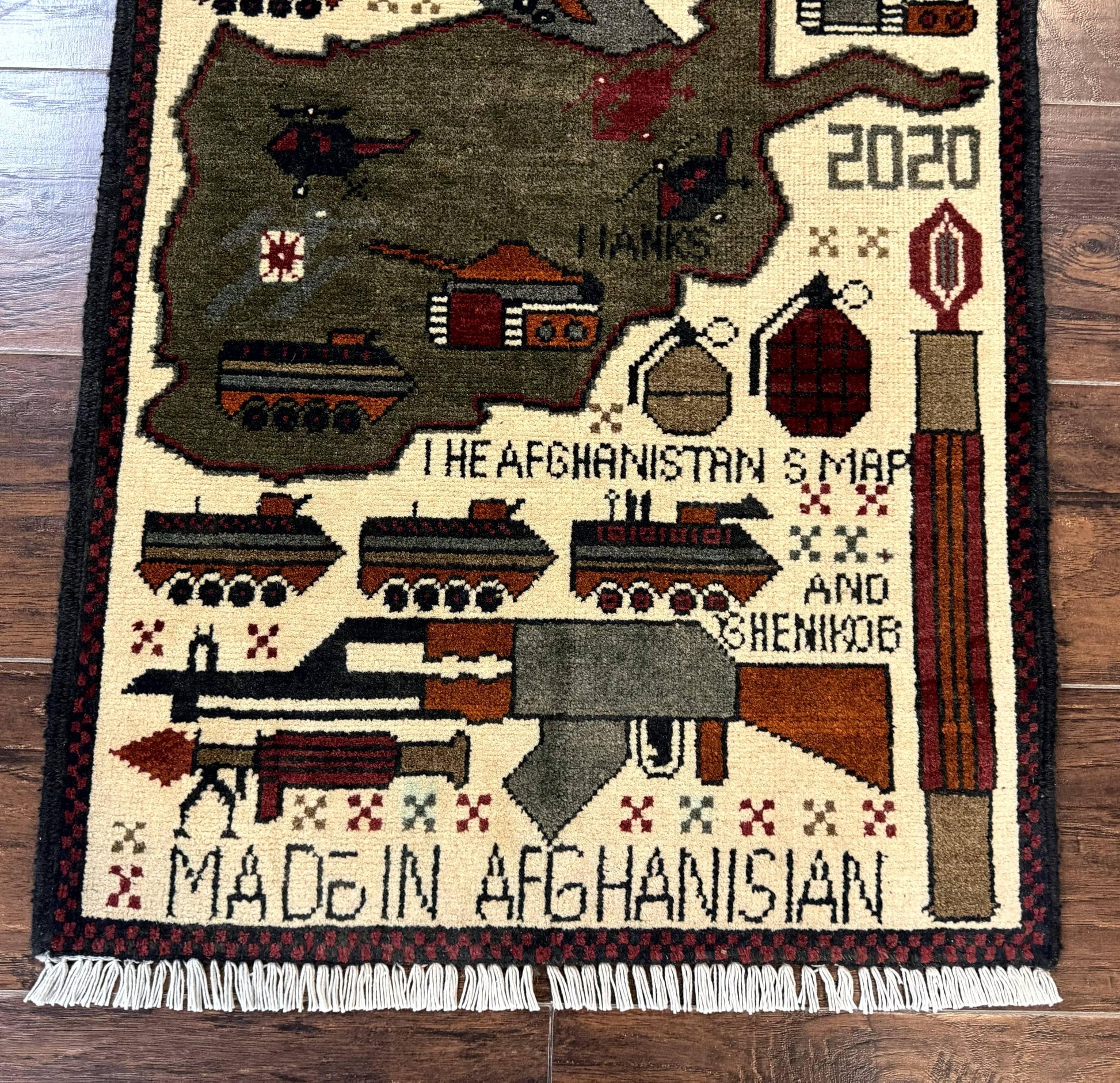 Afghan War Rug, Tanks Helicopters Guns - Nuvé