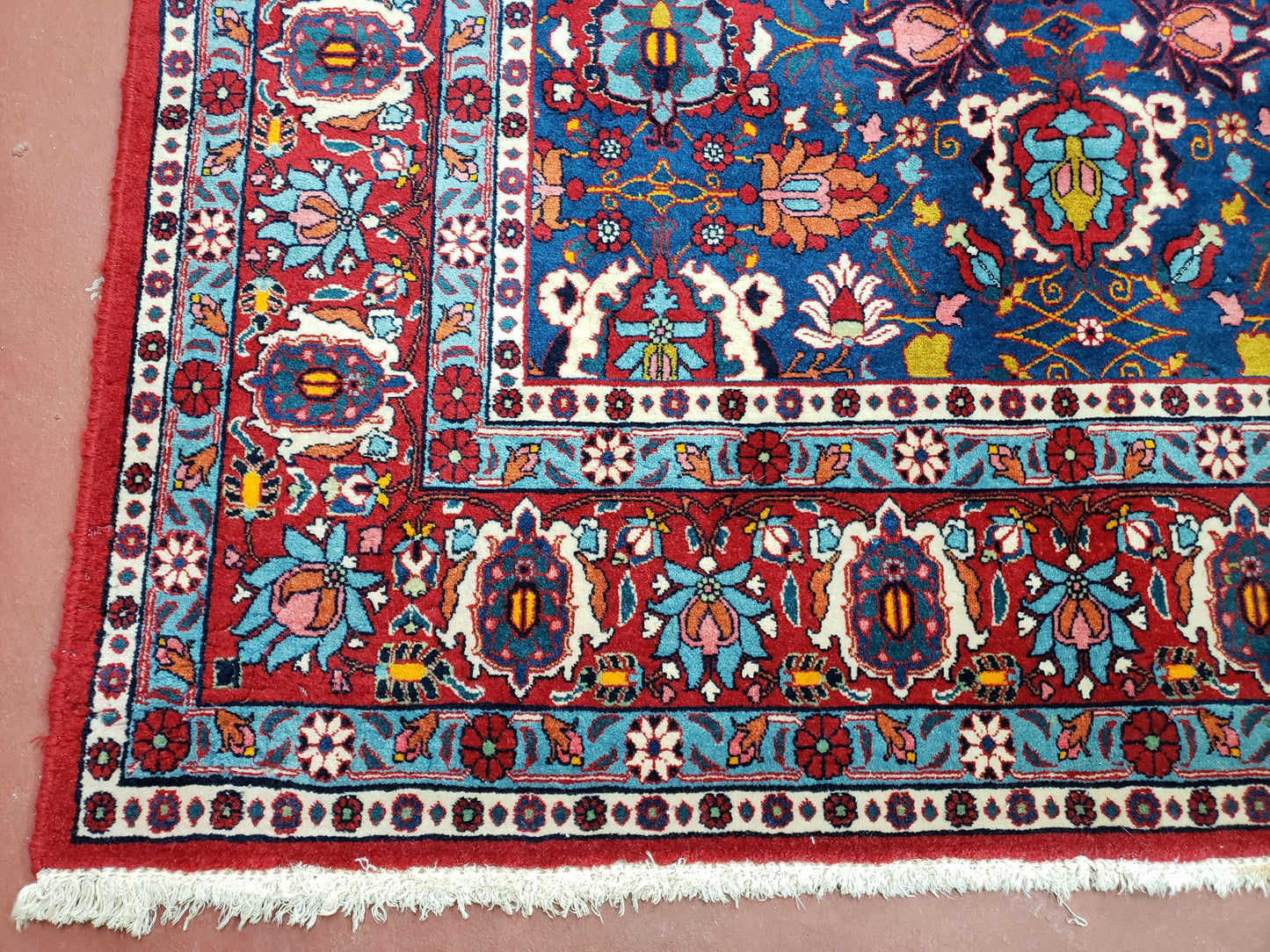 Rare Antique Persian Veramin Carpet, Mina-Khani Pattern, Blue, Red, Ivory, 7x11 ft, Hand-Knotted, Wool - Nuvé