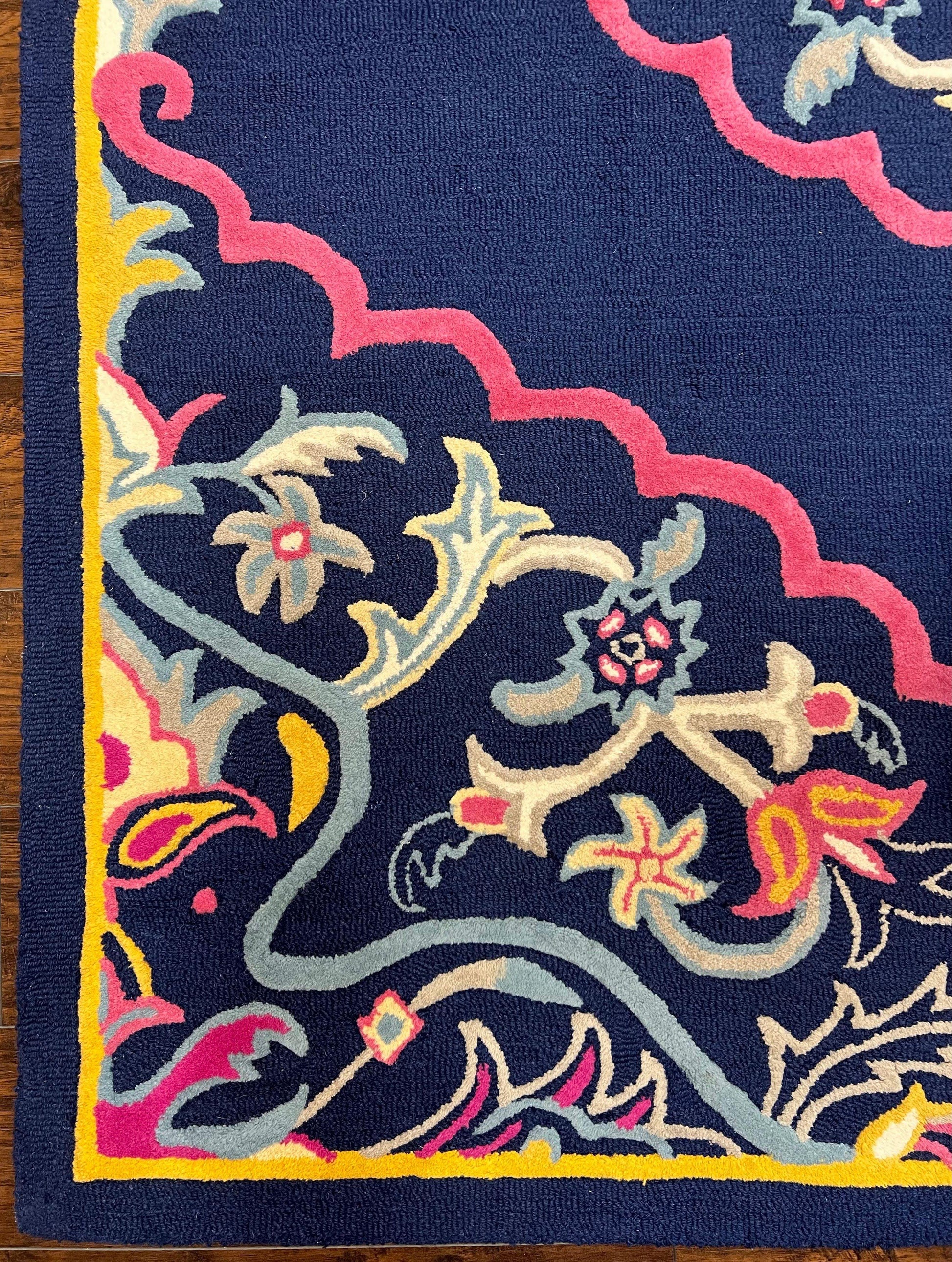 Safavieh Rug 8x10 Belagio Collection, Navy Blue Pink Yellow, Power-Loomed Wool Carpet, Floral Area Rug, Modern Rug, Room Sized 8 x 10 ft Rug - Nuvé