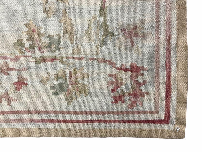 9x12 Flatweave Aubusson Needlepoint Rug, New, Beige, Tan, Green, Handmade, Hand-Knotted Area Rug, French European Carpet, Flowers - Nuvé