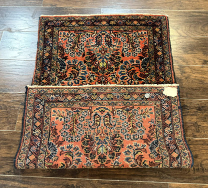 Antique Persian Lilihan Rug 2x4, Red, Floral, Wool, Handmade Lilian Persian Carpet
