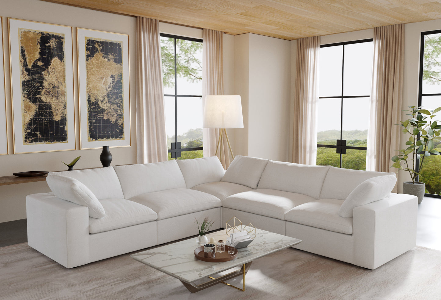 Nuvé® Solace Modular Bouclé Cloud Sofa - Snow White - 5-Seater Corner Sectional (V-Shaped) - Nuvé