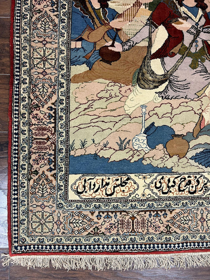 Vintage Persian Qum Pictorial Rug 5x7 - Wool & Silk - Nuvé