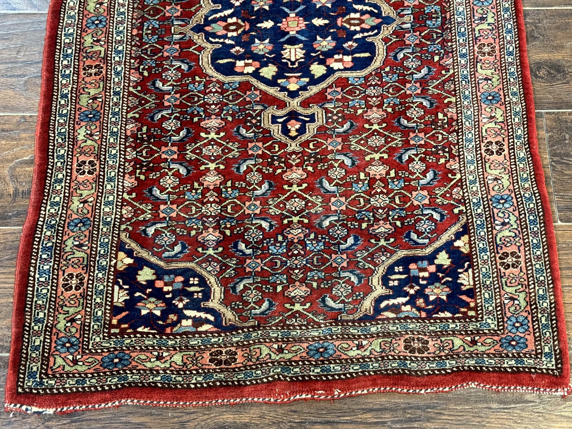 Persian Bidjar Rug 2.7 x 4, Red and Navy Blue, Small Persian Area Rug, Semi Antique - Nuvé