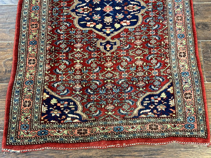 Persian Bidjar Rug 2.7 x 4, Red and Navy Blue, Small Persian Area Rug, Semi Antique - Nuvé