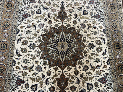 Wonderful Persian Tabriz Rug 7x10, Floral Medallion, Very Fine Oriental Carpet, Ivory