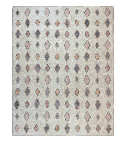 Large Modern Contemporary Indian Shag Rug 11x14, Ivory, Handmade Wool Carpet