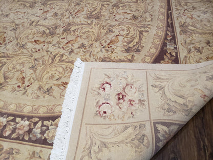 Chinese Aubusson Savonnerie Area Rug 8x12, Vintage 120 Line Carpet, Wool and Silk Hand-Knotted, Birds Flowers Master Weaver Signature - Nuvé