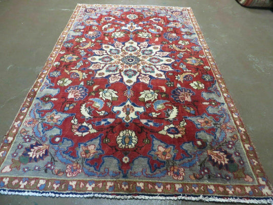 4' X 6' Antique Handmade India Floral Oriental Wool Rug Vegetable Dyes #120 - Nuvé