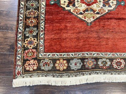 Antique Persian Bidjar Rug 4x8, Triple Medallions, Handmade Oriental Carpet, 1920s Rug, Wool Rug, Red - Nuvé