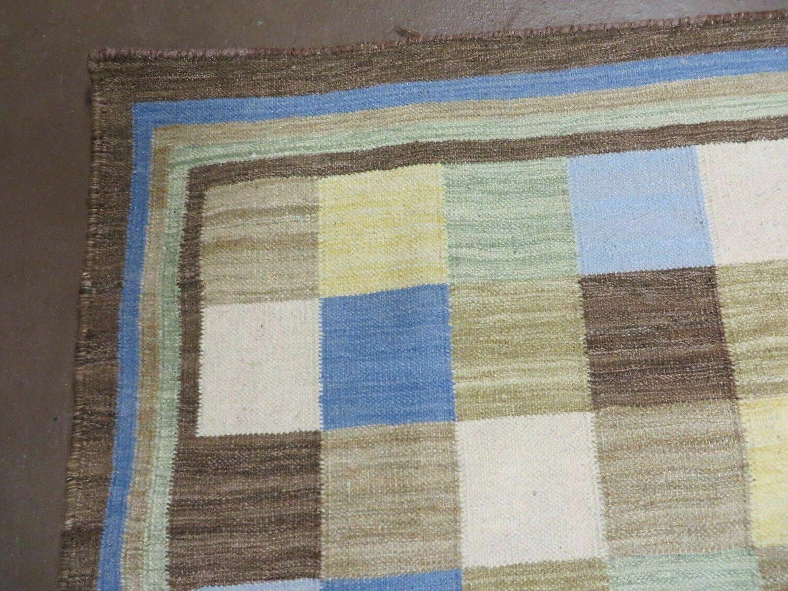5' X 8' Hand-knotted Kilim Dhurrie Wool Cotton Rug Flat Weave Carpet Checkered Pattern Colorful Multicolor - Nuvé