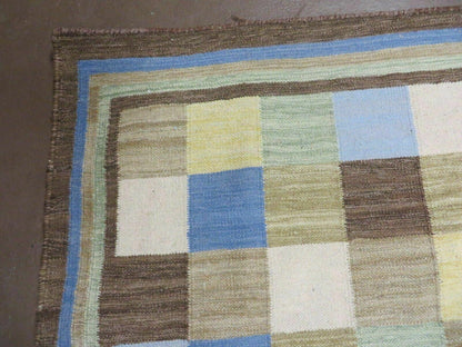 5' X 8' Hand-knotted Kilim Dhurrie Wool Cotton Rug Flat Weave Carpet Checkered Pattern Colorful Multicolor - Nuvé