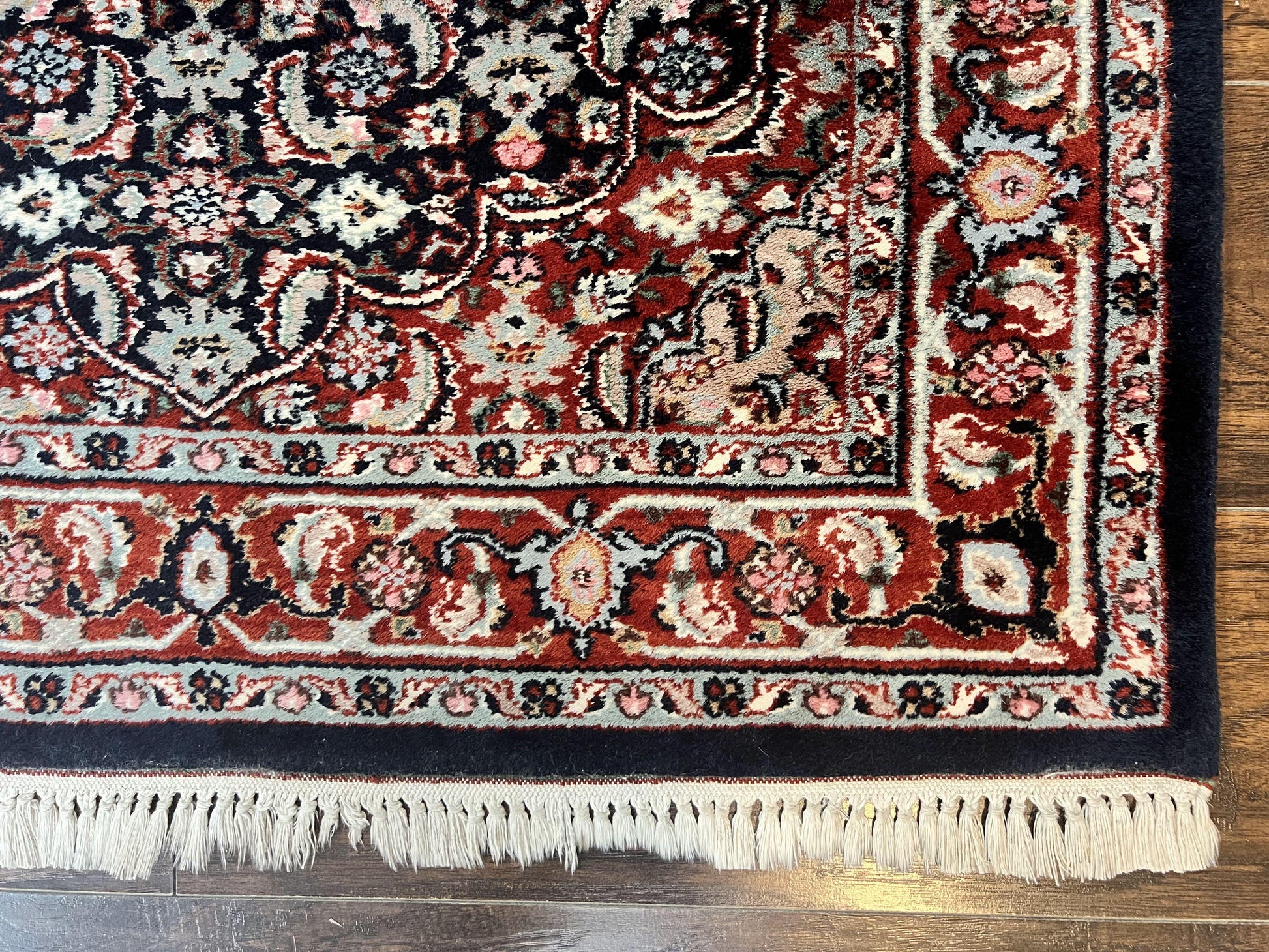 Indo Persian Rug 3x4, Herati Allover Pattern, Midnight Blue and Red, Small Vintage Handmade Wool Rug - Nuvé
