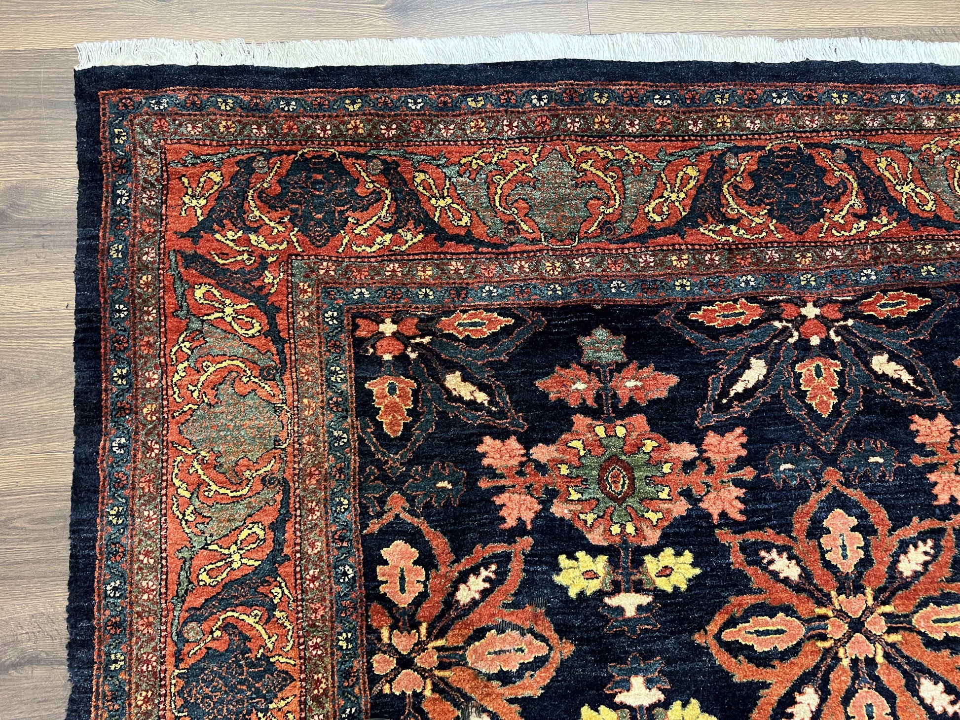 Wonderful Persian Rug 7x10, Navy Blue and Red, Allover Floral Pattern, Bidjar Carpet, Authentic Oriental Rug 7 x 10, Wool Hand Knotted Rug - Nuvé