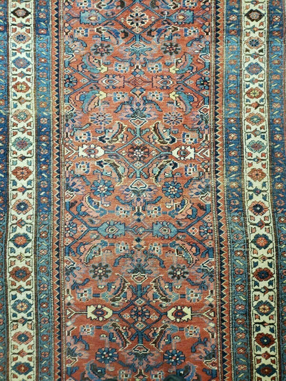 3' 8" X 11' Antique Handmade Turkish Wool Rug Veg Dye Runner Nice Rusted Red - Nuvé