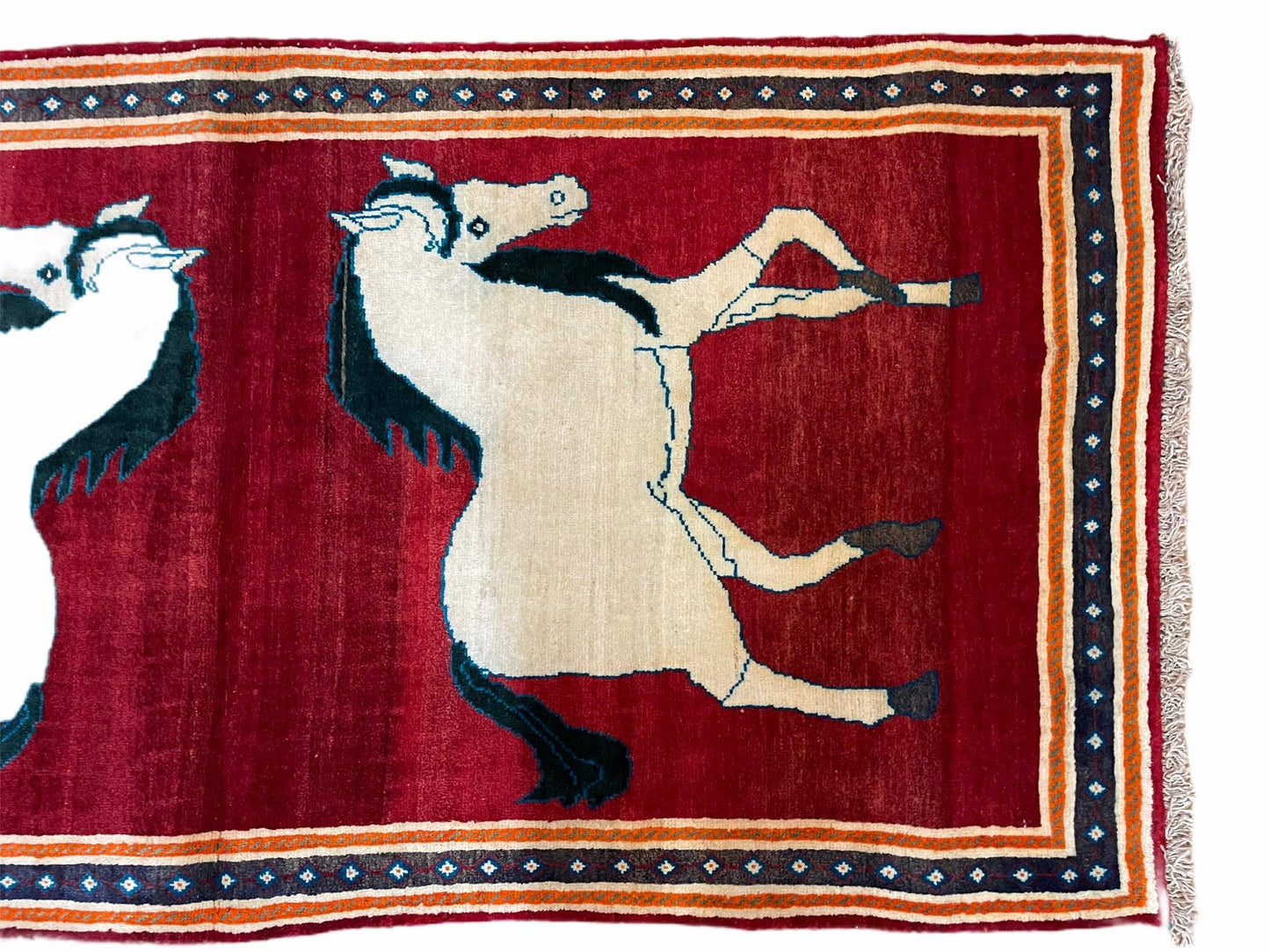 3.5 X 6 Handmade Hand-Knotted New Vintage Rug Quality Wool White Horses Red - Nuvé