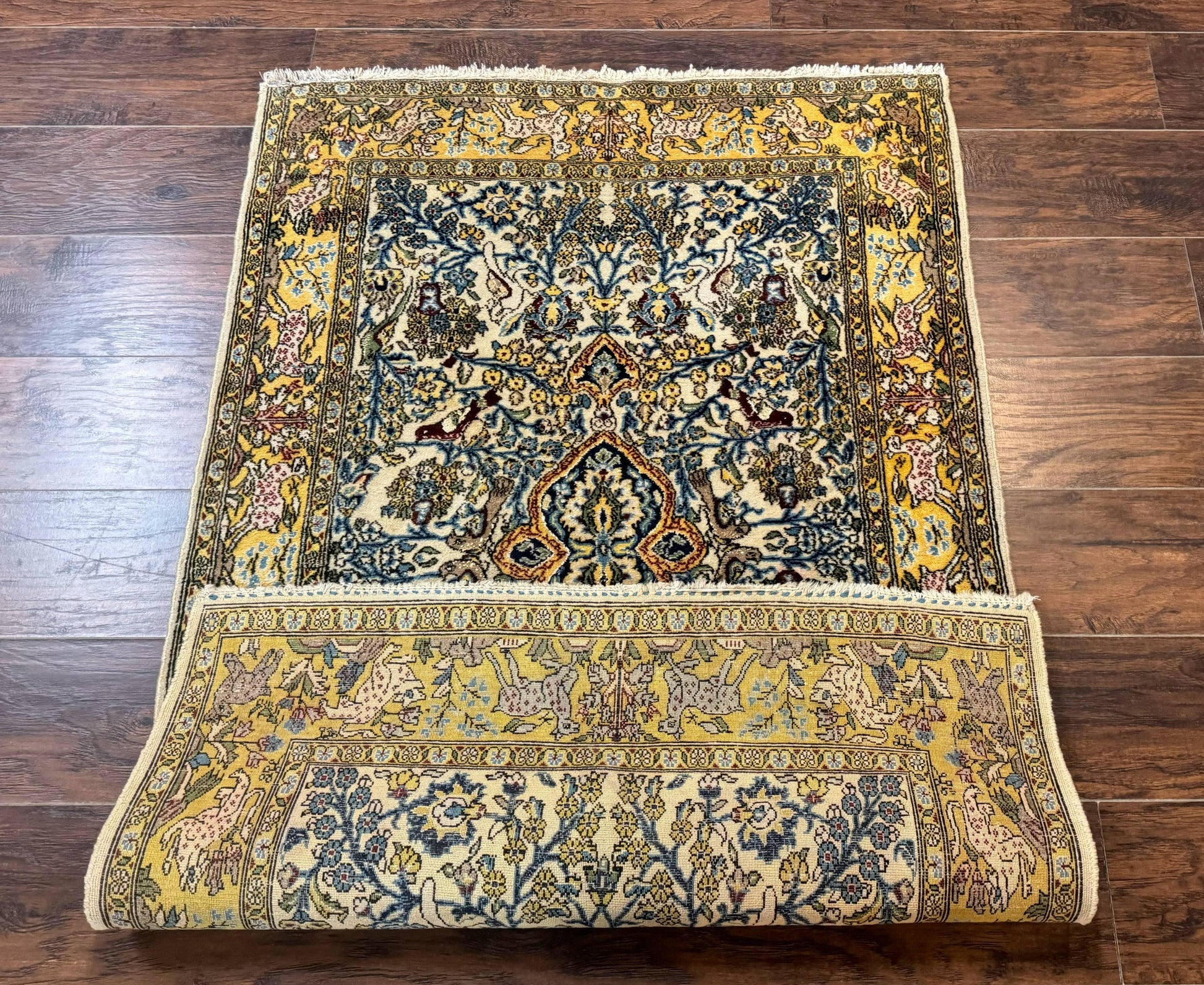 Persian Qum Tree of Life Rug 3.5 x 5.5, Animal Pictorials, Kork Wool with Silk Highlights - Nuvé