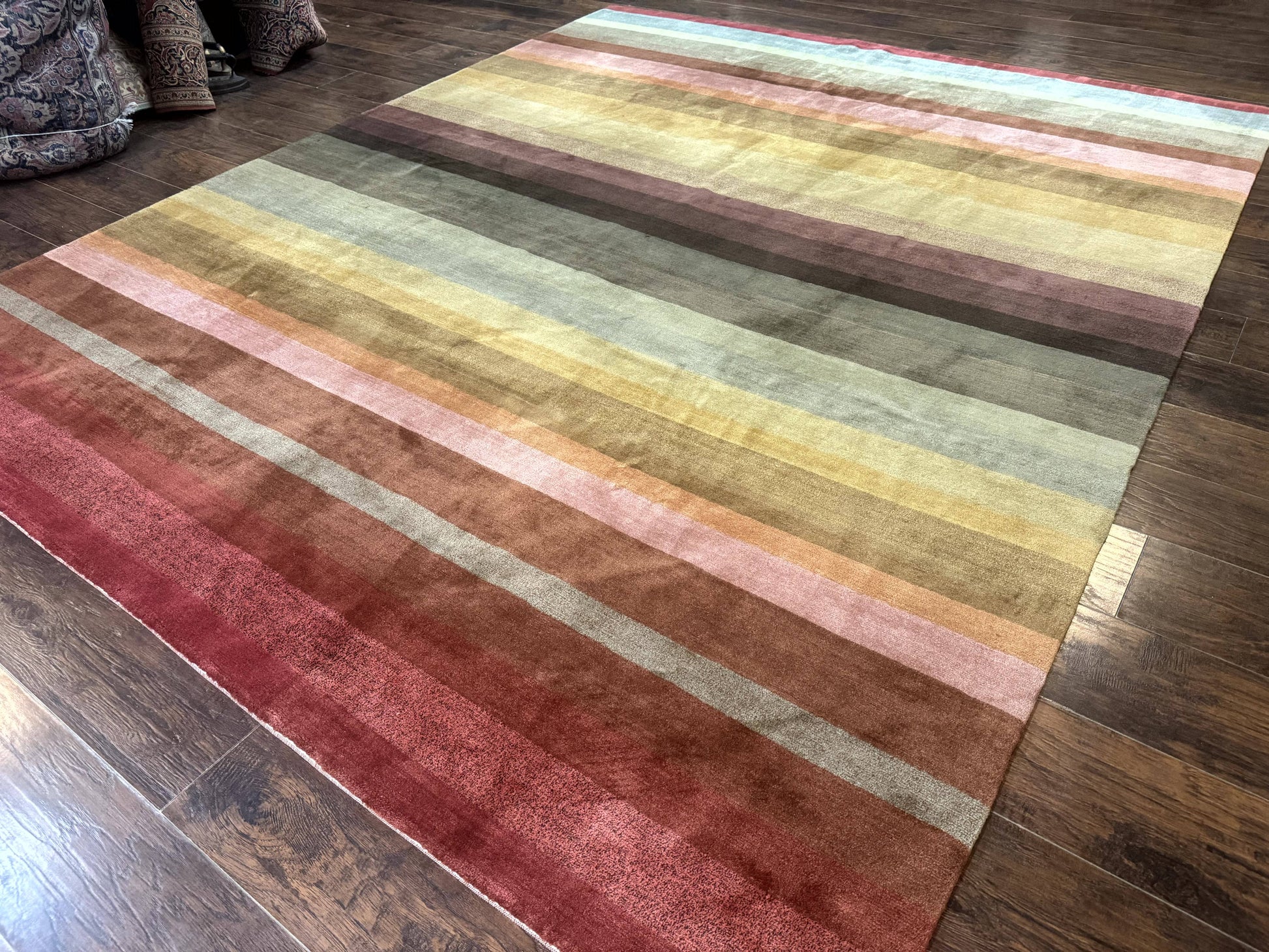 Modern Persian Gabbeh Rug 8x10, Multicolor Stripes, Soft Thick Wool Pile - Nuvé
