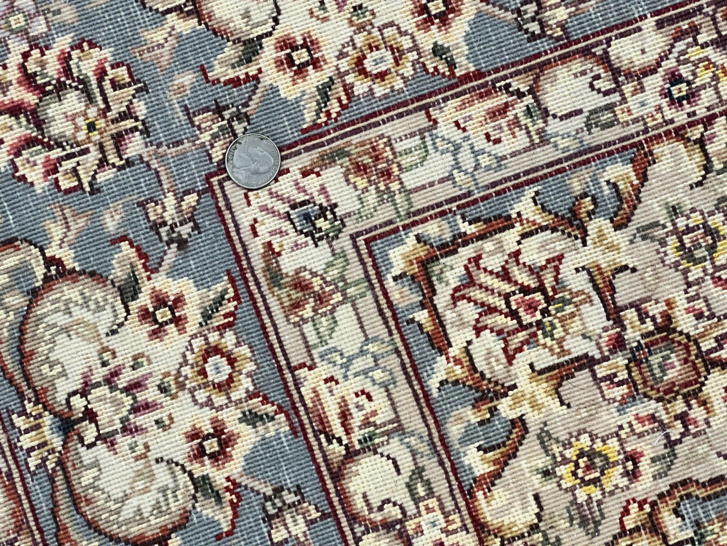 Sino Persian Square Rug 5x5, Very Fine Oriental Carpet, Wool & Silk Highlights, Ivory, Hand Knotted Handmade Vintage Traditional Rug - Nuvé