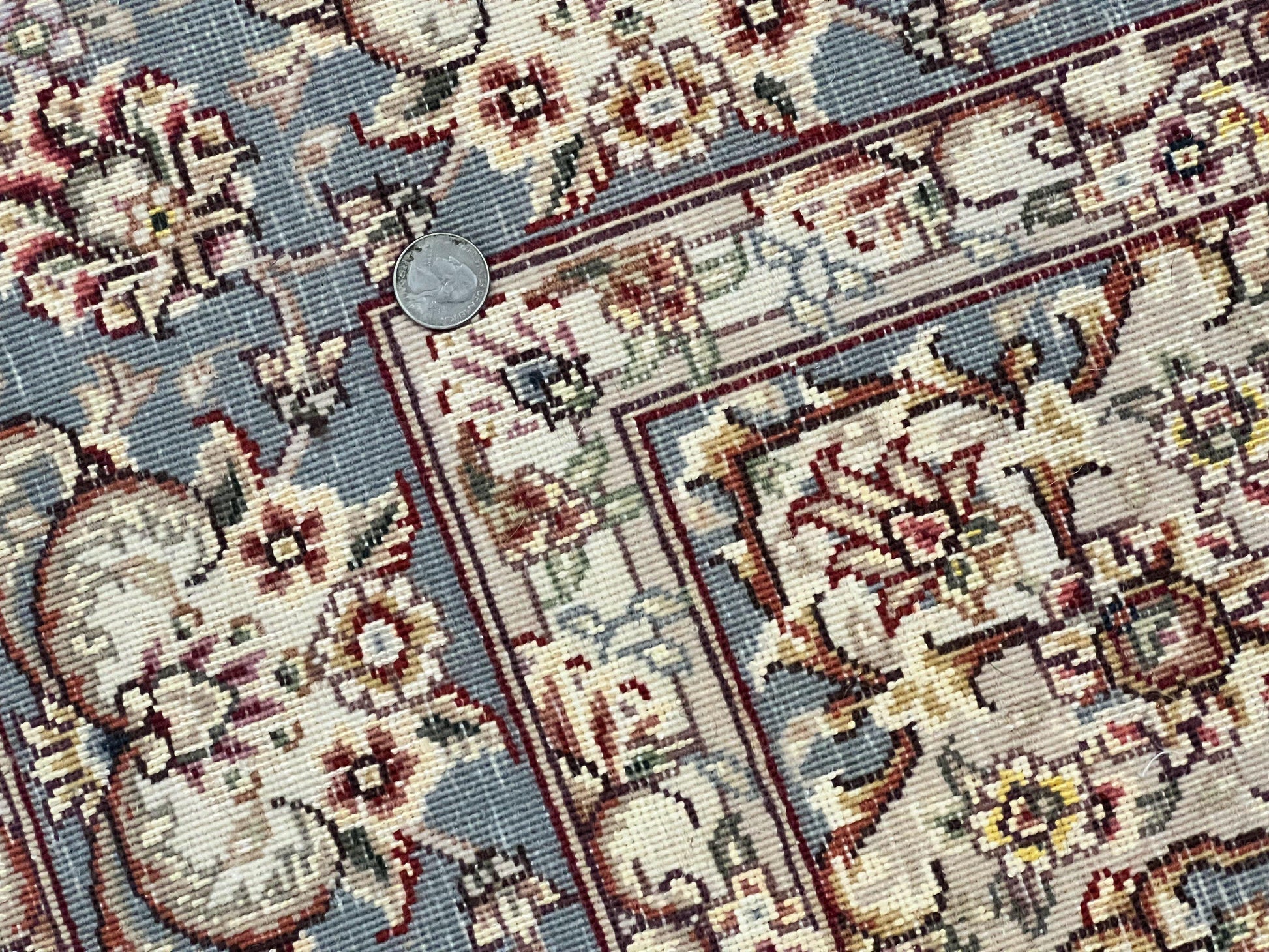 Sino Persian Square Rug 5x5, Very Fine Oriental Carpet, Wool & Silk Highlights, Ivory, Hand Knotted Handmade Vintage Traditional Rug - Nuvé